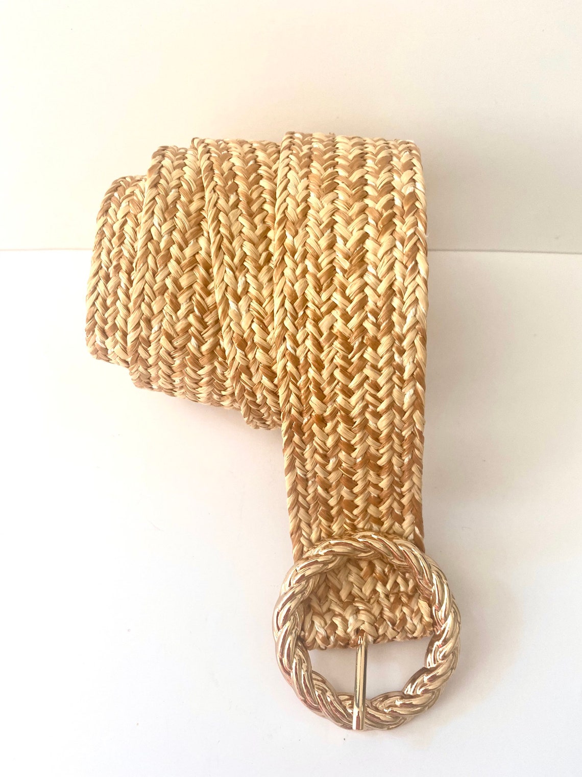Raffia belt. Gold buckle belt . Raffia gold belt . Natural Etsy