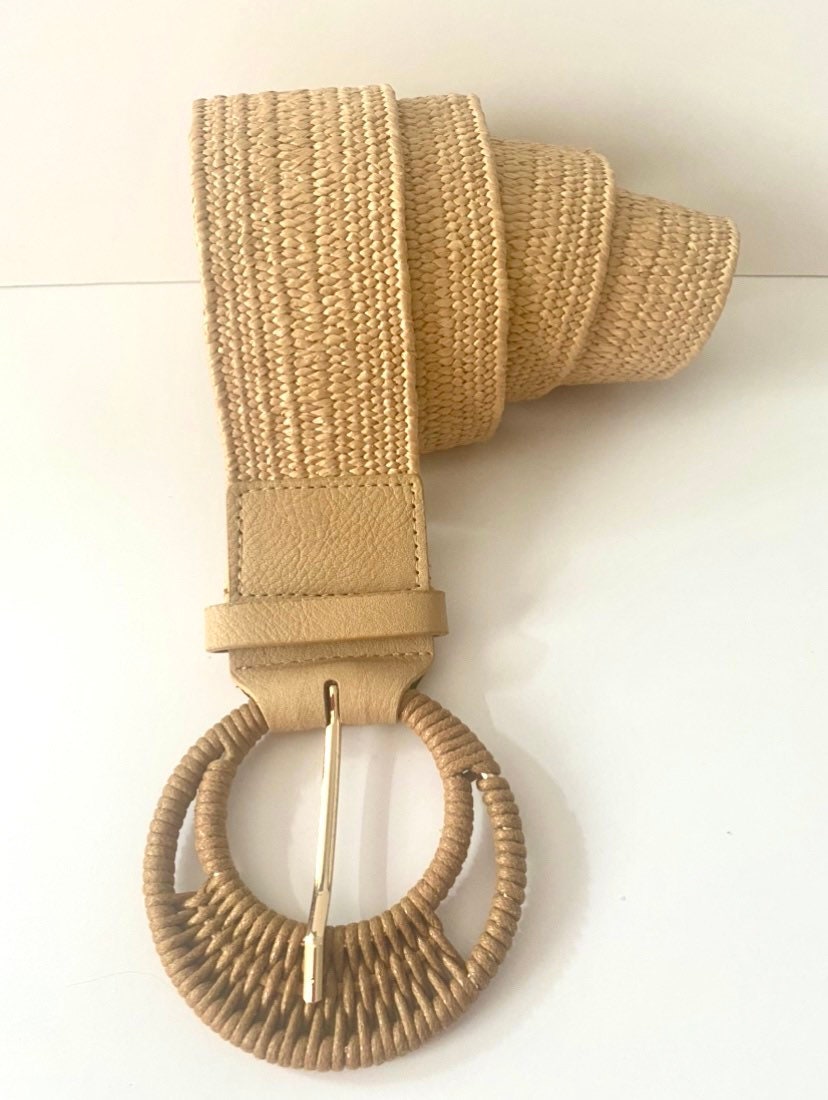 Raffia belt.raffia belt with round buckle. belt with woven Etsy