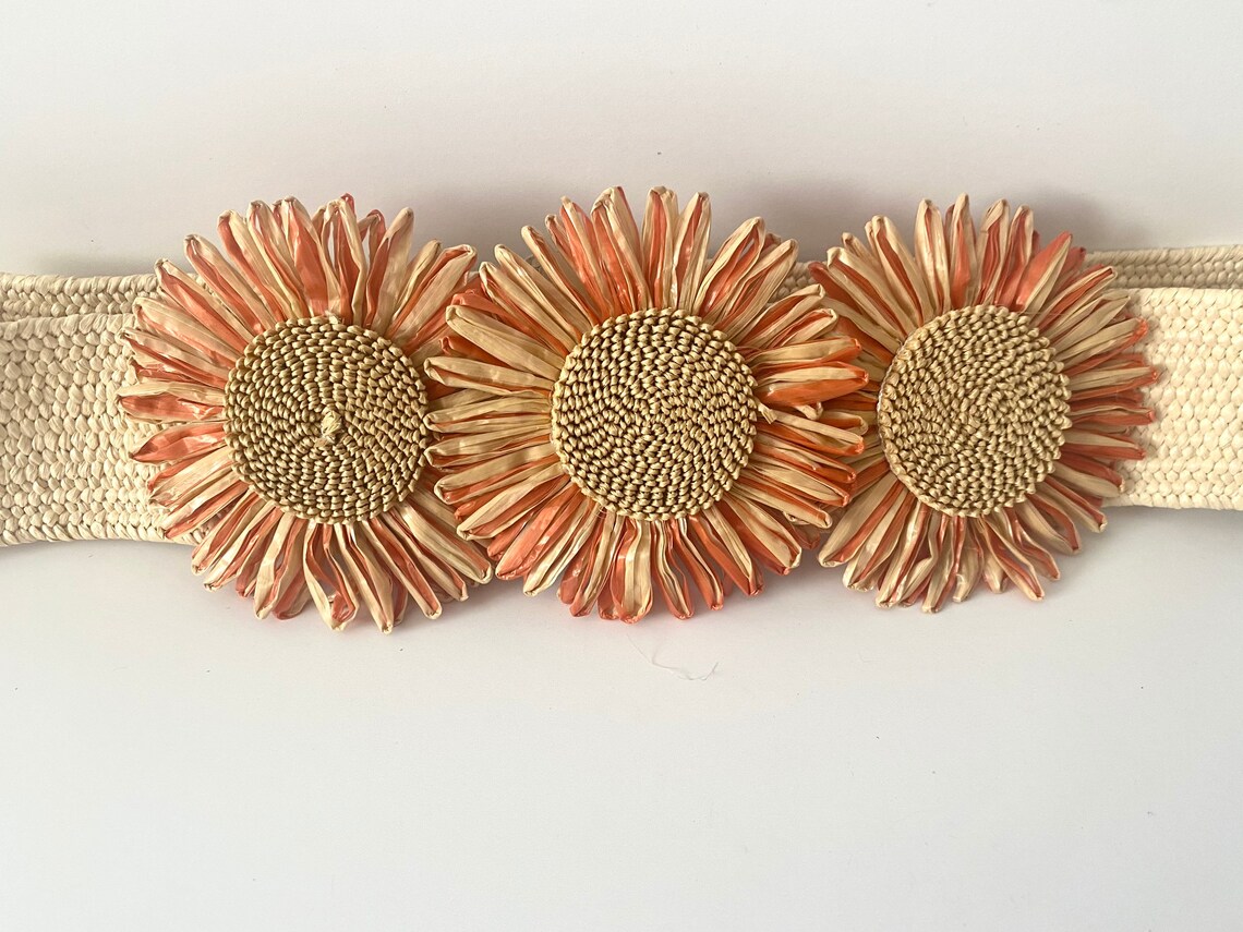 Raffia belt . Flowers raffia belt . Boho raffia belt. Raffia Etsy
