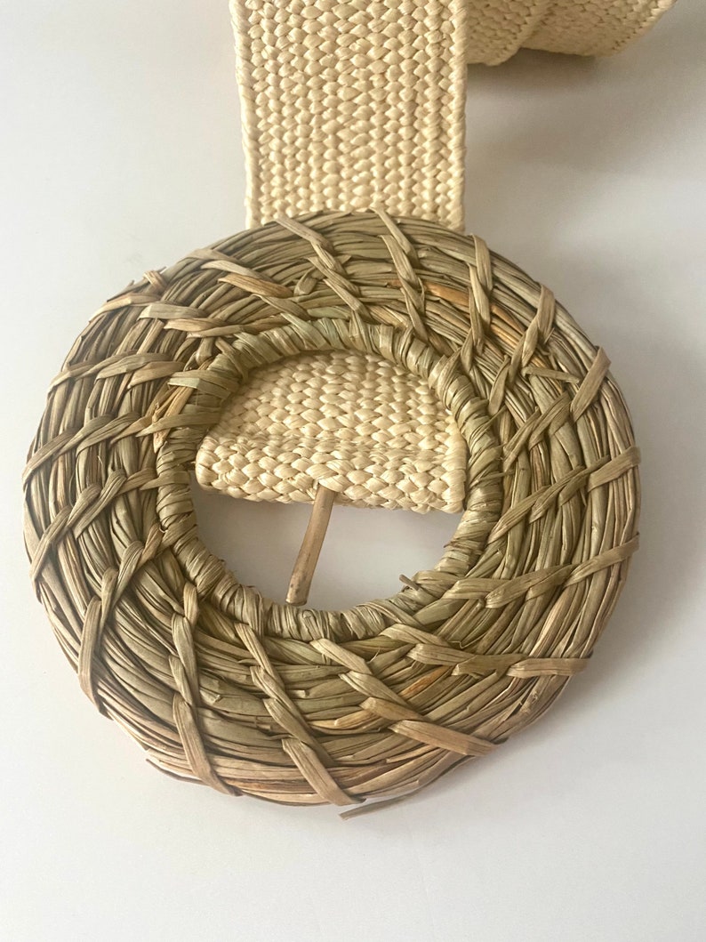 Raffia Belt.round Buckle Raffia Belt.woven Straw Belt.natural Raffia ...