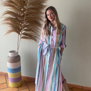 Boho dress. Linen dress. Striped dress. Maxi dress. Summer dress. White dress. Dress shirt. Maxi dress. Bohemian dress.