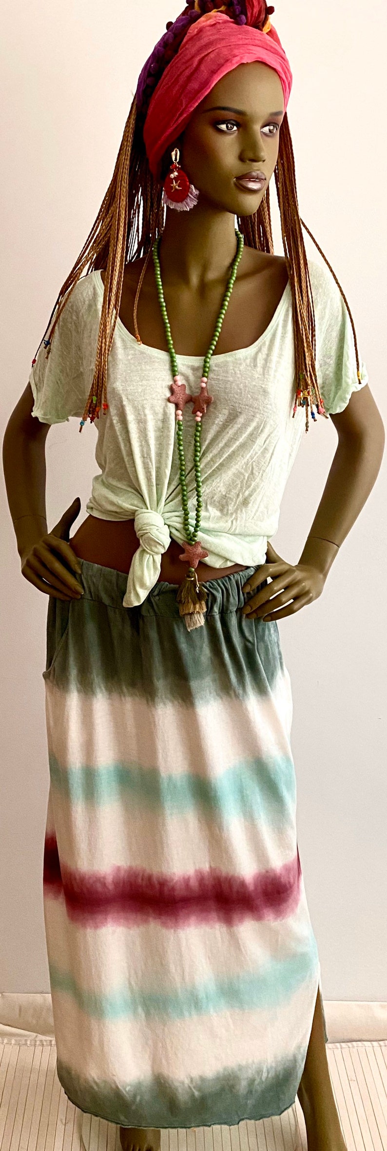Nice summer skirts Long bohemian skirt long bohemian tie dye skirt in 2 colors pink Gypsy tie dye skirt Maxi skirts. green and blue