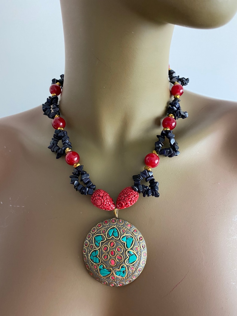 Blue necklace Green necklace Coral necklace Black necklac Red necklace Boho necklace.Bohemian necklace.colorful necklace.Gypsy necklace