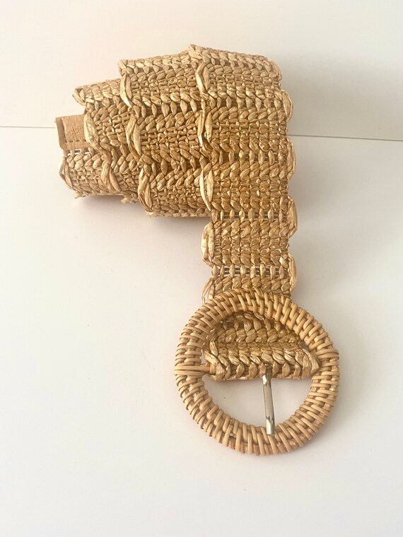Raffia belt with woven straw buckle. natural raffia woven | Etsy