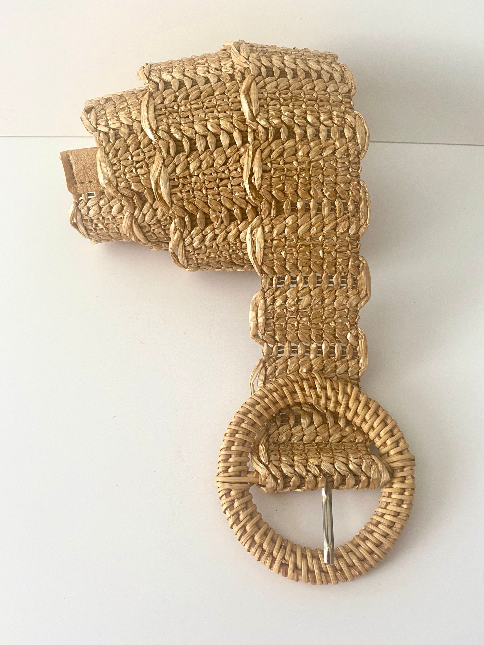 Raffia belt with woven straw buckle. natural raffia woven Etsy
