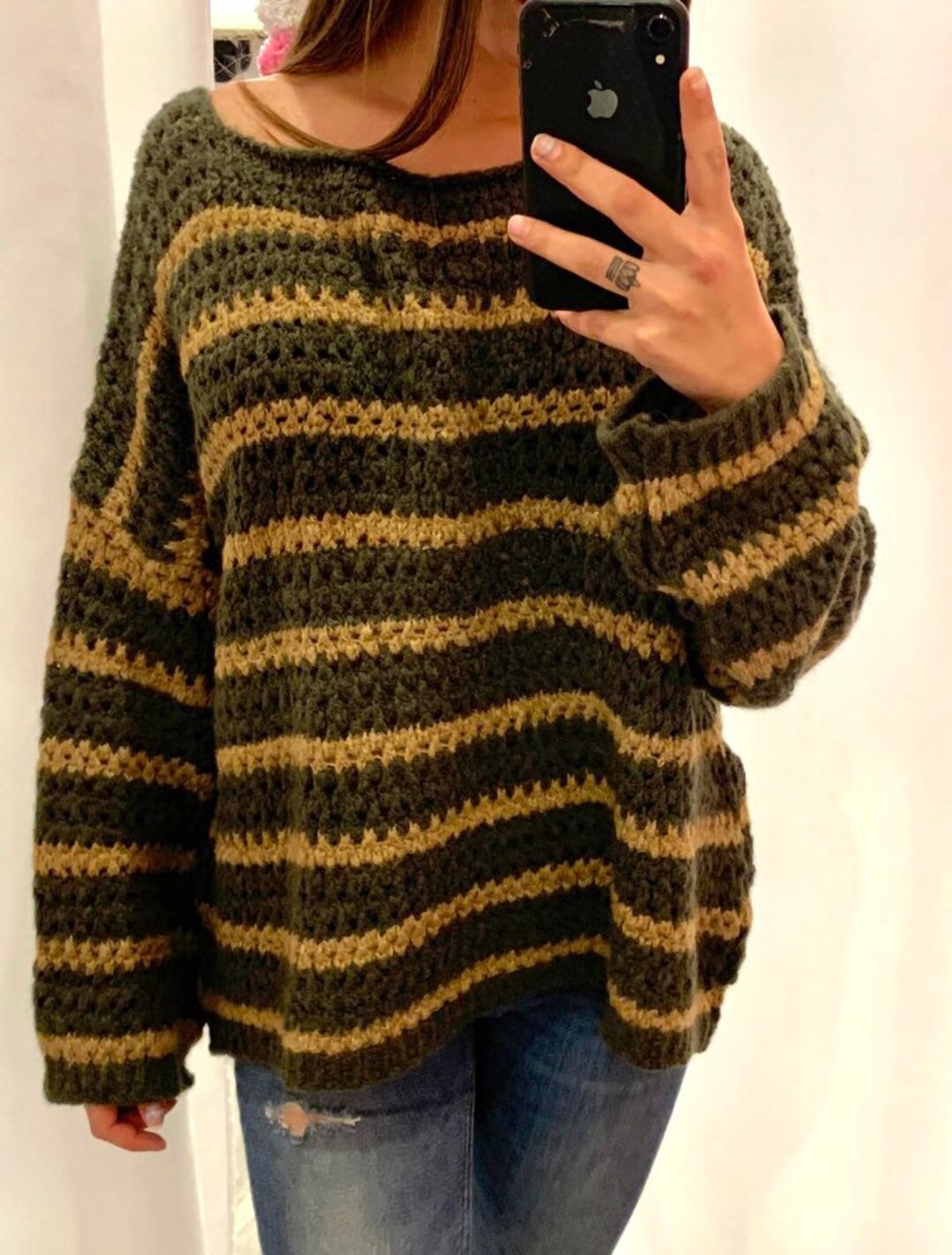 Green Striped Sweater. Brown Sweater. Knitted Sweater.winter - Etsy