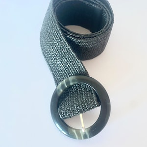 Black raffia belt. Black bohemian belt. Black raffia summer belt.
