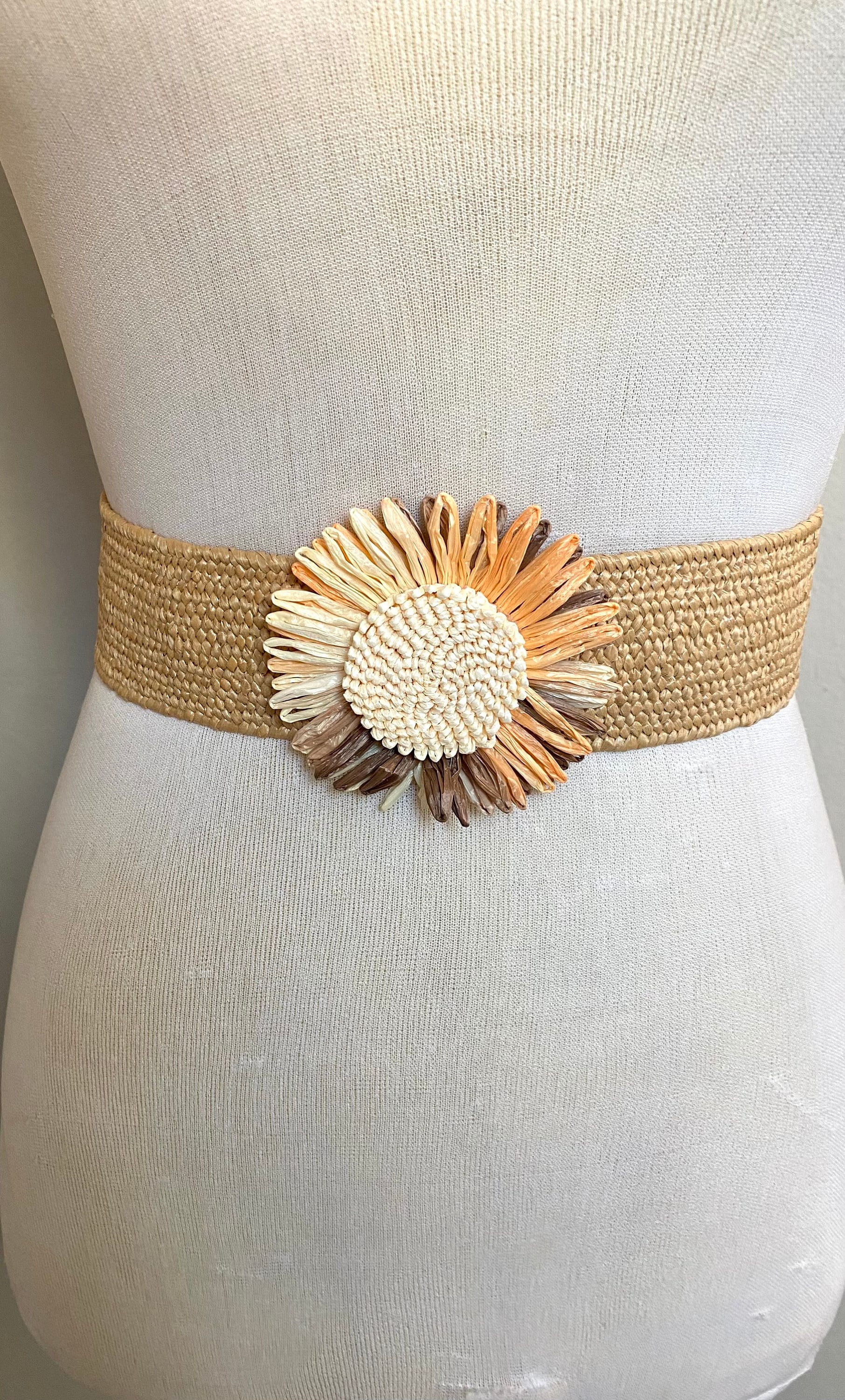 Boho Raffia Belt With Flower. Raffia Wedding Belt. Natural Raffia Belt ...