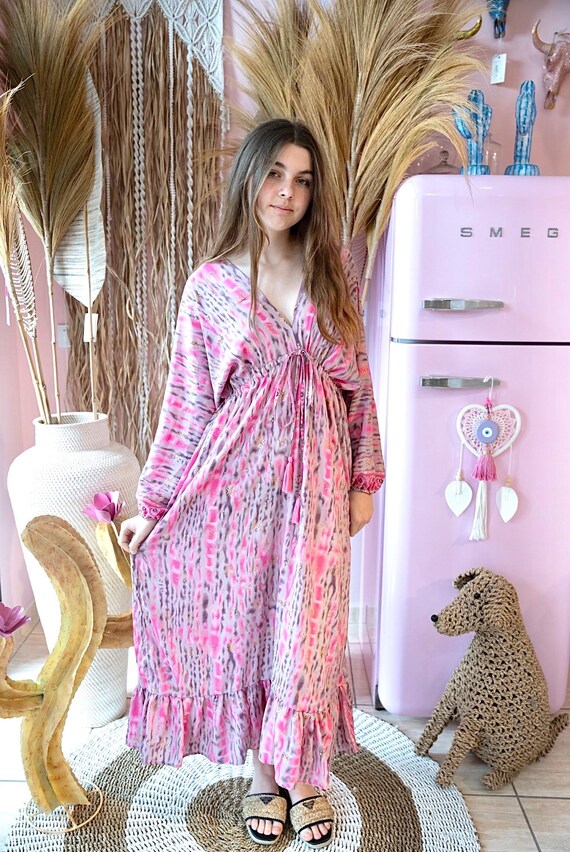 boho dress blush Boho pink blush lace wrap dress ,Pastel wedding dress #1124