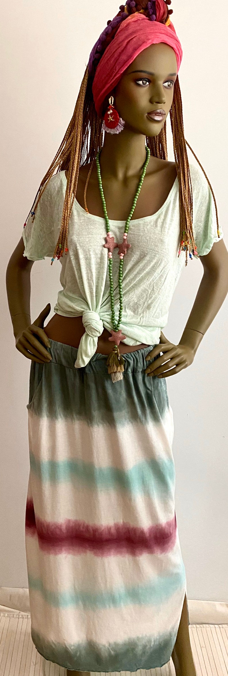 Nice summer skirts Long bohemian skirt long bohemian tie dye skirt in 2 colors pink Gypsy tie dye skirt Maxi skirts. green and blue