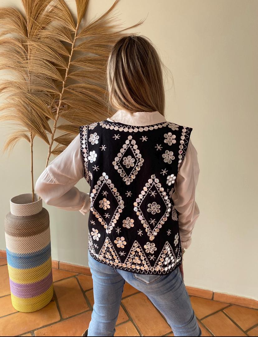 Boho Dress. Black Boho Vest. Vintage Chic Boho Vest