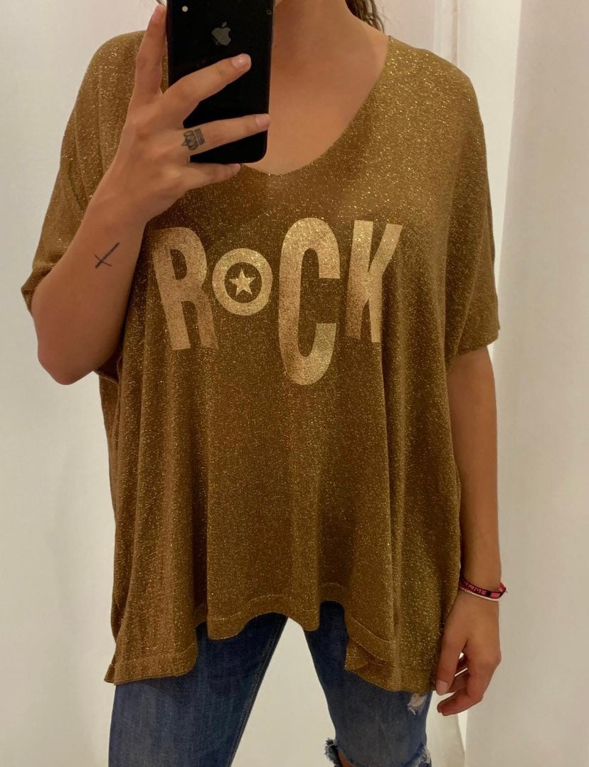 Lurex jumper. Golden sweater. Rock sweater. Short sleeve sweater. Boho jumper. Sweater .Knitted boho sweater. Etsy Mexico
