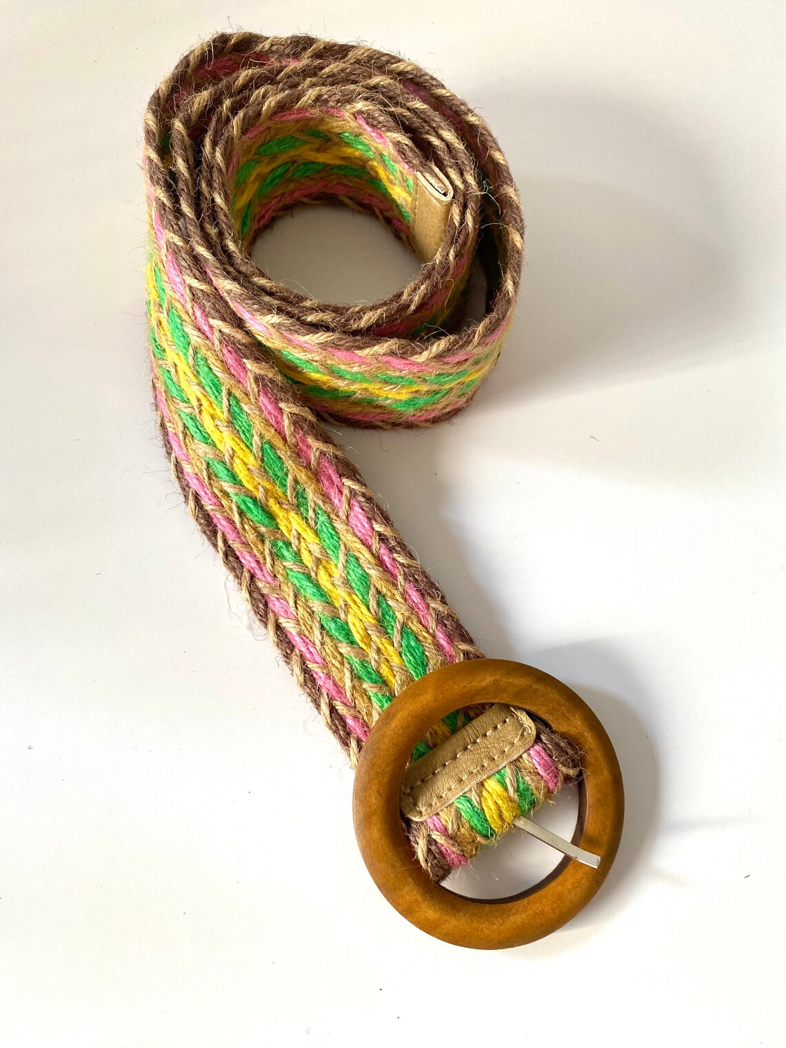 Boho Raffia Belt. Gypsy Pink, Green and Brown Raffia Belt. Bohemian