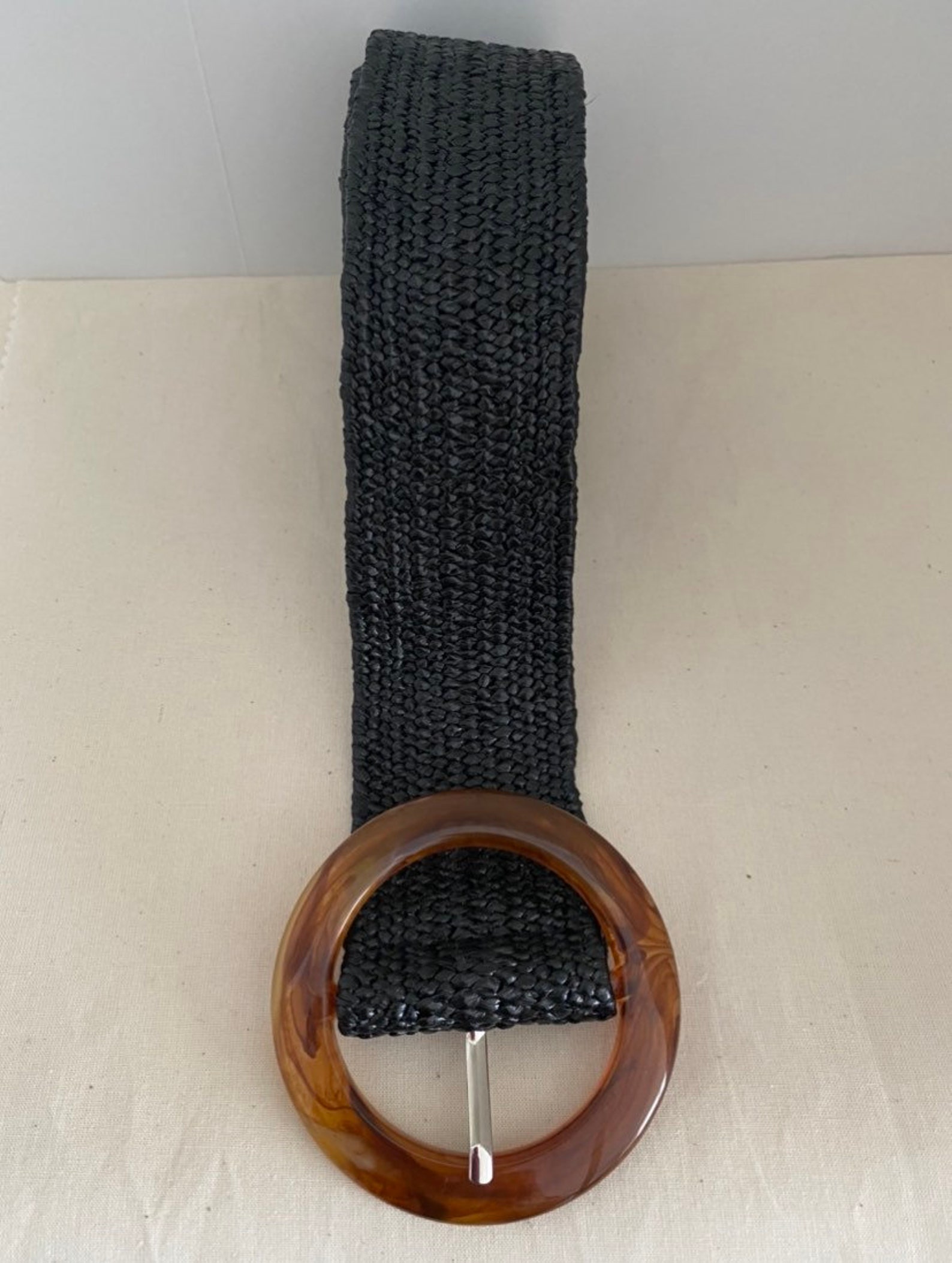 Black raffia belt for women. elastic womens belt. round Etsy