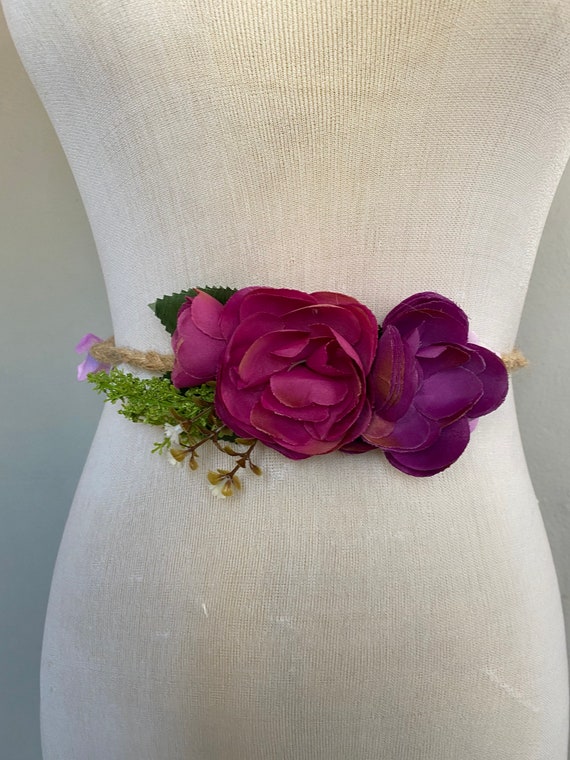 Boho Belt Made of Rope and Violet Flowers. Purple Flower  display picture 1