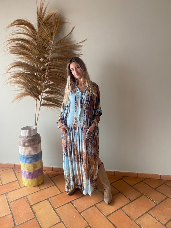knee length dresses for ladies Cataleya Maxi Dress - Brown/Blue Polka Dot - Buy Women's Dresses