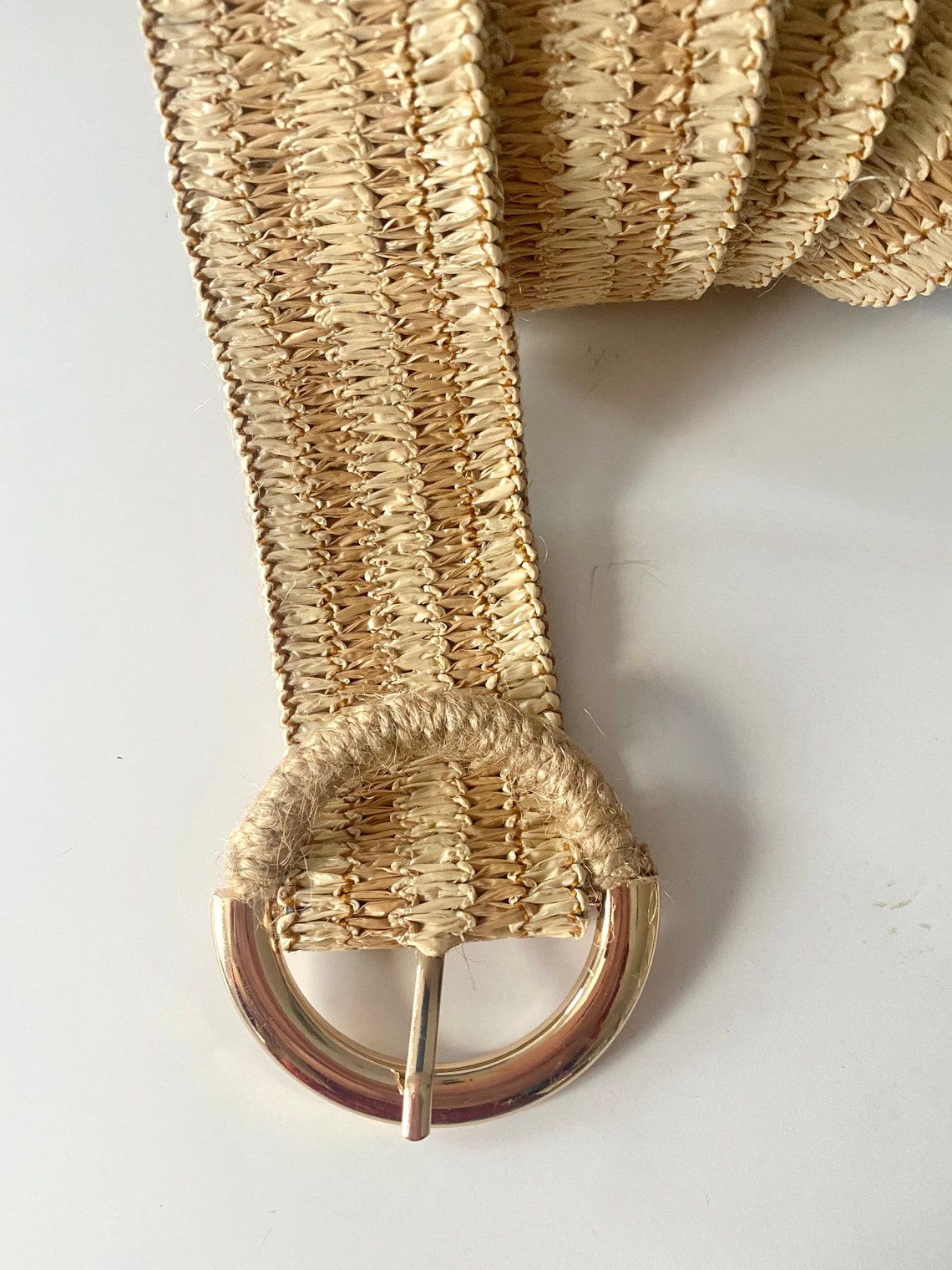 Twotone Woven Raffia Belt With a Round Gold Buckle. Womens Etsy UK