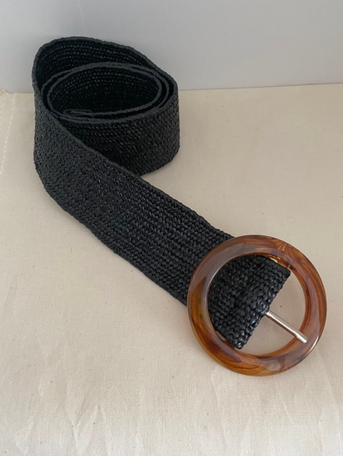 Black raffia belt for women. elastic womens belt. round Etsy