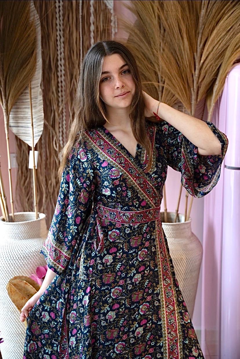 long sleeve boho wrap dress Vine Burgundy Stripe Long Sleeve Ruffle Wrap Maxi Dress
