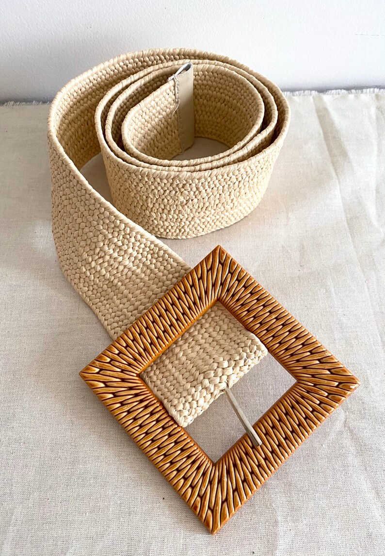 Natural Raffia Belt for Women.boho Square Buckle Belt.raffia Etsy