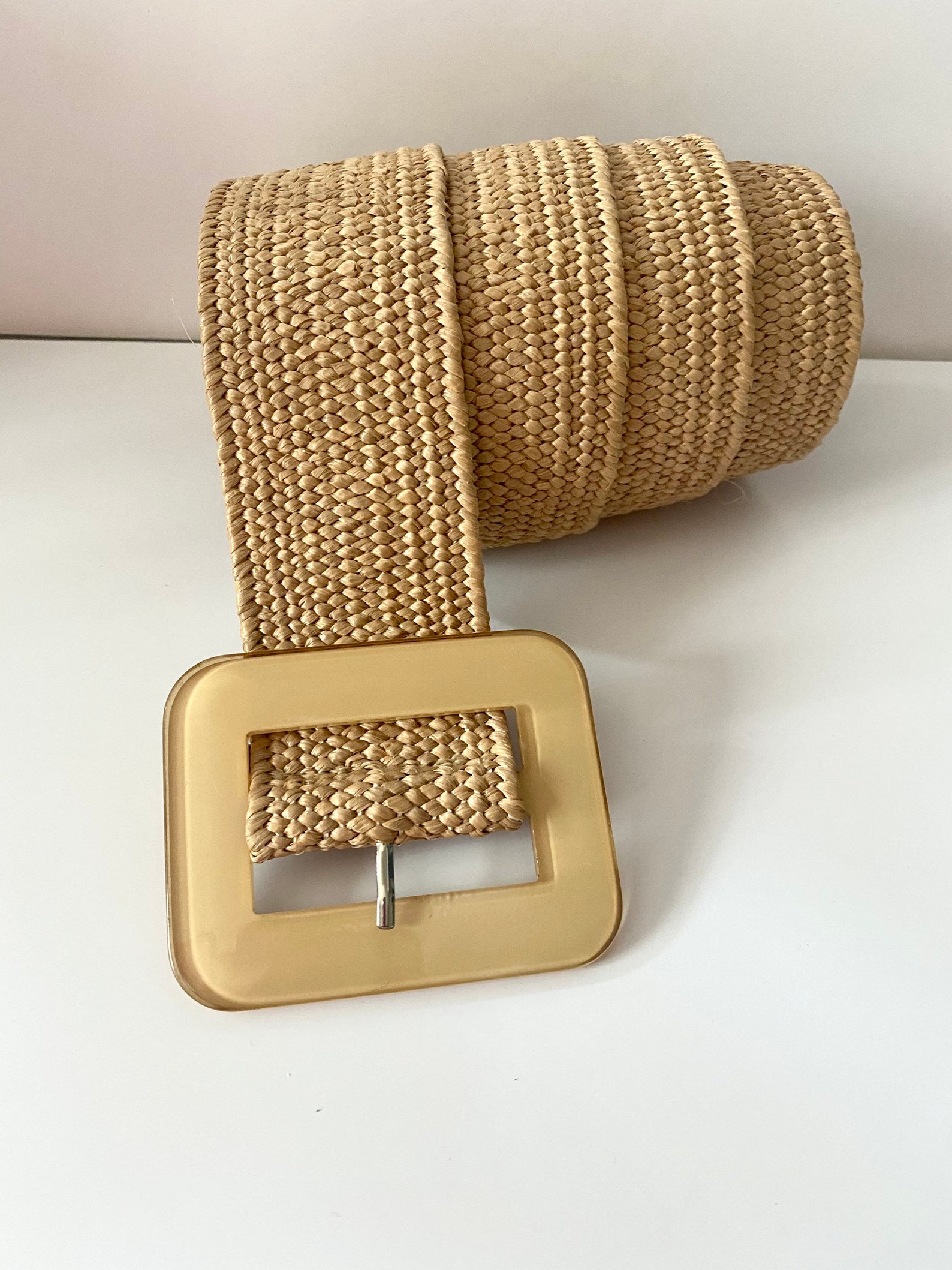 Raffia belt. natural raffia womens belt and beige square Etsy