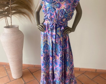 Boho dress. Blue boho dress. Ruffles boho dress. Paisley boho dress. Maxi boho dress. Summer boho dress. Wedding boho dress. Silk dress.