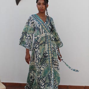 Adjustable Wrap Maxi Dress | One Size Wrap Dress | Blue Green Boho Dress | Resort Wear