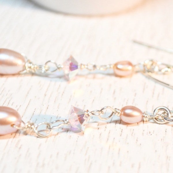 Pendientes de perla de estilo vintage- 925 plata, pendientes colgantes de perlas blush para boda temática vintage, regalo para dama de honor, joyería de la boda