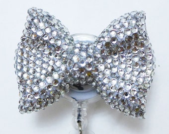 Fully Blinged Clear Bow - Rhinestone Retractable Badge Reel - Badge Holders - Designer ID Reel - Nurse Gifts - Pretty Name Badge Clips