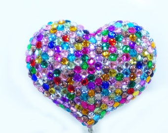 Fully Blinged Colors Heart - Rhinestone Retractable Badge Reel - Badge Holders - Designer ID Reel - Nurse Gifts - Pretty Name Badge Clips