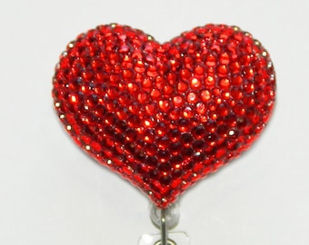 Fully Blinged Red Heart - Rhinestone Retractable Badge Reel - Badge Holders - Designer ID Reel - Nurse Gifts - Pretty Name Badge Clips