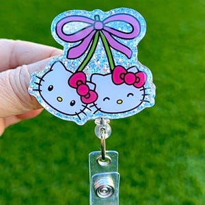Cherry Kawaii Kitty Cat  Doctor Nurse Medical Workers Retractable Badge Reel - Badge Holders - Nurse Coworker Gifts Pretty Name Badge Clips