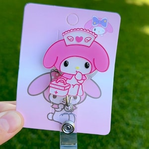 Kawaii Bunny Doctor Nurse Medical CoWorkers Retractable ID Badge Reel - ID Badge Holders - Gift Idea / Pretty Name Badge HK Kitty Dog Bunny