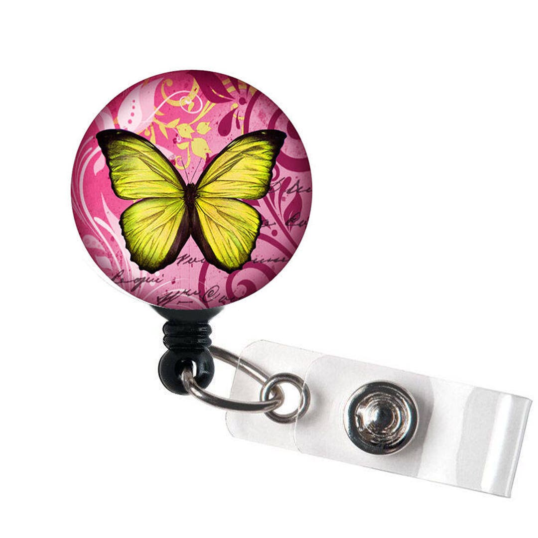 Pink Rose Crystal Pearl Badge Reel - Magnetic Retractable ID Holder For Nurses & Teachers