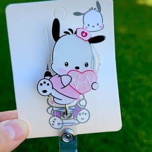 Kawaii Dog Doctor Nurse Medical CoWorkers Retractable ID Badge Reel - ID Badge Holders - Gift Idea / Pretty Name Badge HK Kitty Dog Bunny