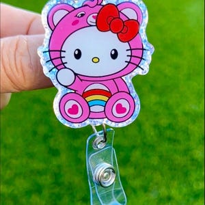 Baby Bear Kawaii Kitty Cat Retractable Badge Reel - Badge Holders - Designer ID Reel - Nurse Gifts - Pretty Name Badge Clips