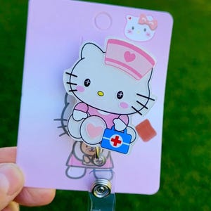 Kawaii Kitty Doctor Nurse Medical CoWorkers Retractable ID Badge Reel - ID Badge Holders Gift Idea Pretty Name Badge HK Kitty Cat Dog Bunny