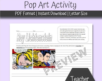Art Teacher Printable Pop Art with Roy Lichtenstein, Classroom Activity, Teacher Resource, Education, Instant Download, Digital, PDF