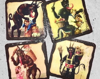 Krampus awakens slate coaster set