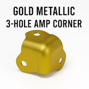 May include: Gold metallic 3-hole corner brace for furniture or crafts. The corner brace has a rounded shape and three holes for attaching screws.