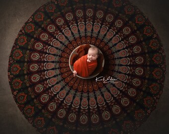 Round Indian Mandala Newborn Digital Backdrop