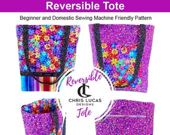 Reversible TOTE SEWING PATTERN - Perfect beginners tote bag to sew and to build your bag sewing skills. Step by step Video sewalong included