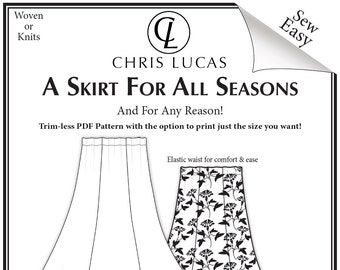 A Skirt for All Seasons - Sizes 32, 34, 36 - TRIM-LESS PDF Downloadable Sewing Pattern