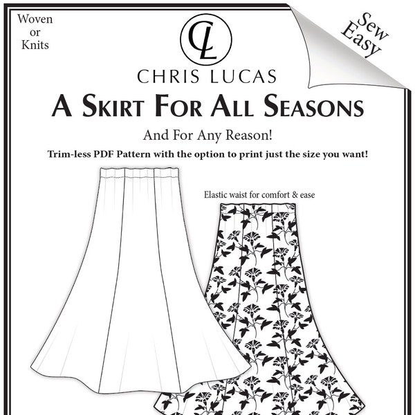 A Skirt for All Seasons - Sizes 8, 10, 12 - TRIM-LESS PDF Downloadable Sewing Pattern