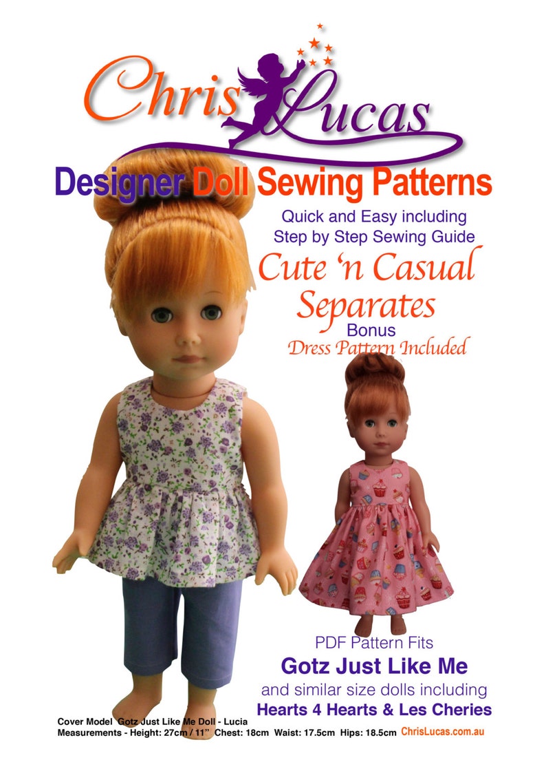 Cute n Casual Doll Sewing Pattern fits Hearts 4 Hearts, and Les Cheries dolls inc Top, Pants & Dress image 1