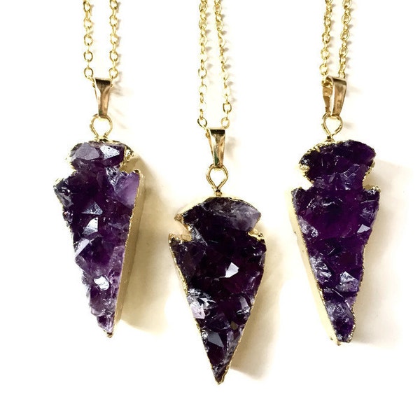 Amethyst Arrowhead Necklace, Druzy Arrowhead Necklace, Crystal Arrowhead Necklace, Arrowhead Jewelry, Bohemian Jewelry, Druzy Necklace