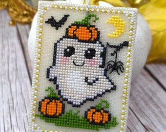 ハロウィンゴーストのクロスステッチパターン - プラスチックキャンバスオーナメント（PDFダウンロード）