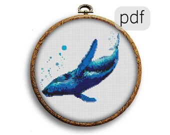 Patrón Punto de Cruz BALLENA AZUL Realista PDF