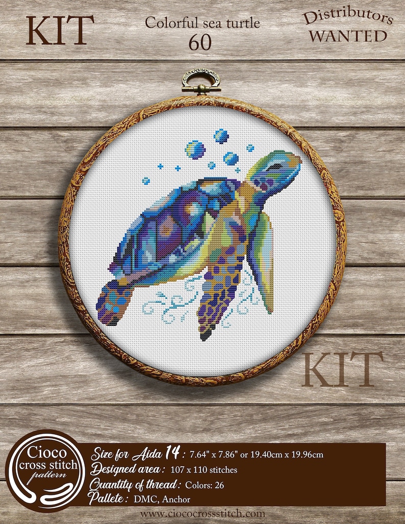 IUHUI Kreuzstich Set Meeresschildkröte - Vorgedruckter DIY Stickpackung Für Anfänger