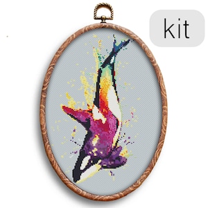 Watercolor Orca Counted Cross Stitch KIT